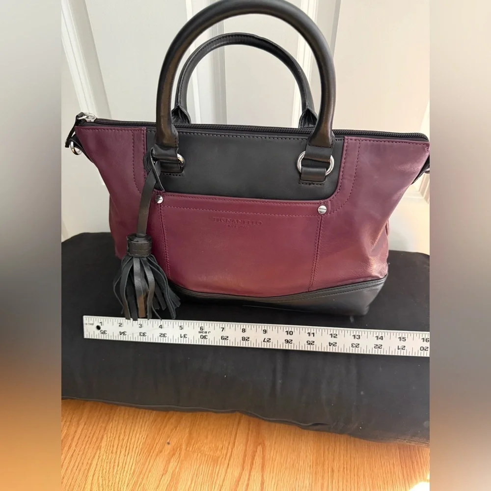 Tignanello | Black & Purple Purse | Silver Hardware | Tassel Detail